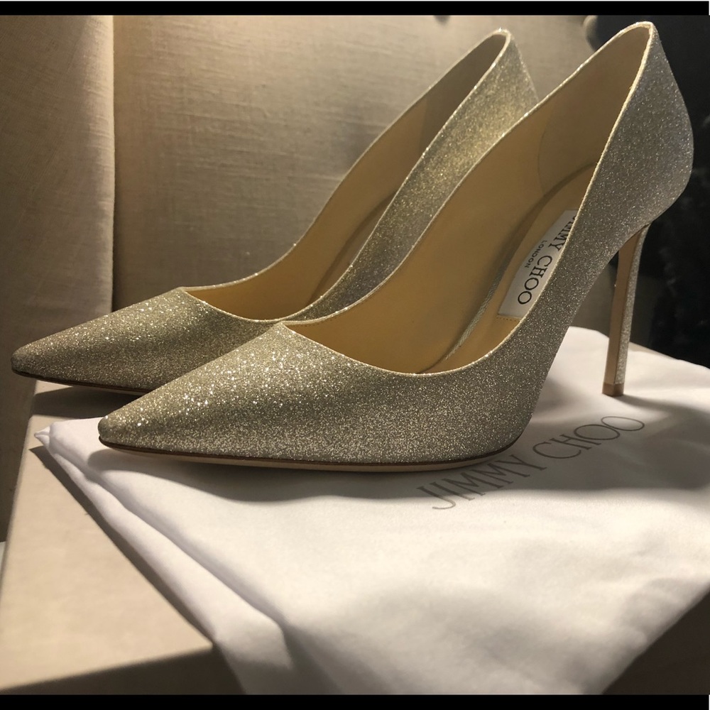 Jimmy Choo Romy 100 Platinum Ice Dusty Glitter